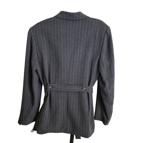 Talbots Vintage NWT Deadstock Gray Pinstripe Belted Blazer Jacket Size 12 - Picture 2 of 7